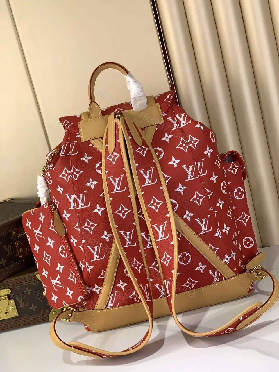 View 4 of Bold Red Monogram Backpack: Modern Everyday Luxury