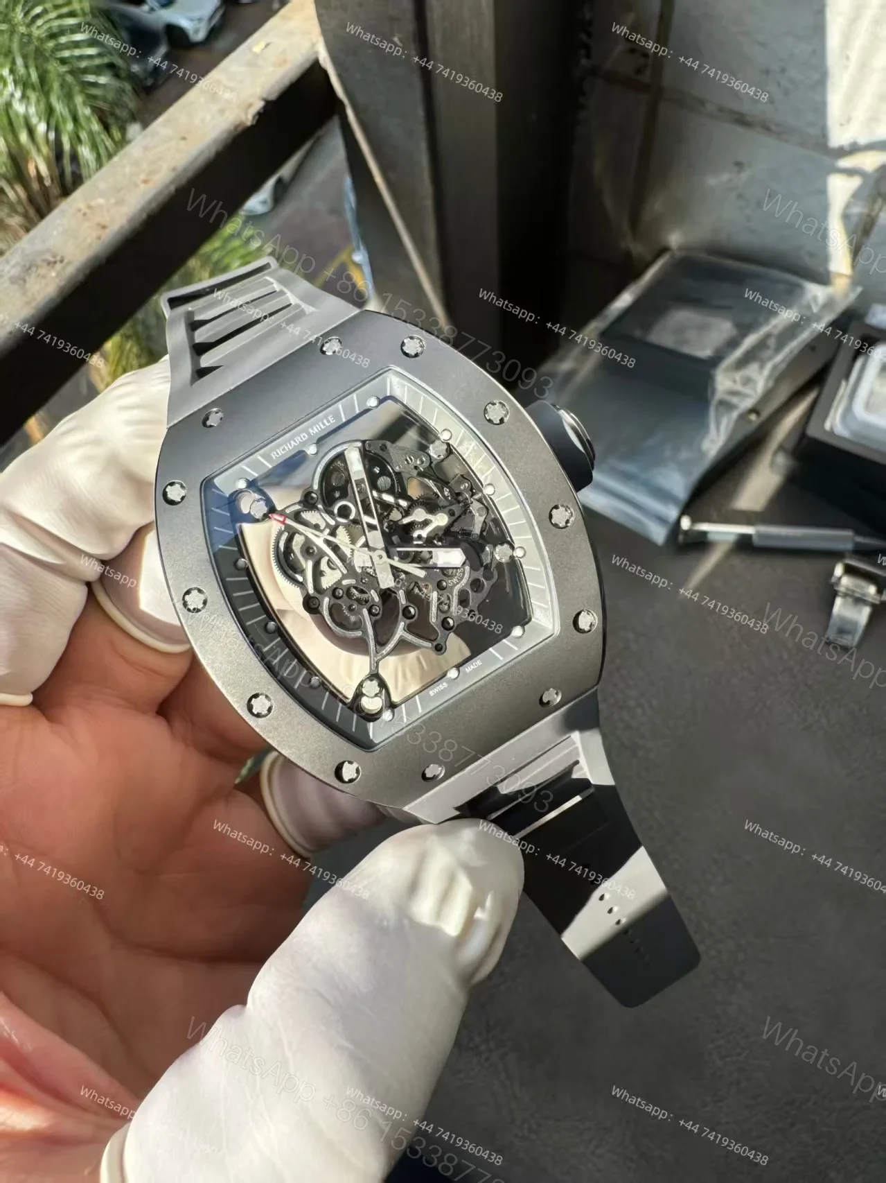 View 17 of Richard Mille RM 055 Grey Ceramic Vaucher Free-Sprung Grey Rubber Strap Custom Super Clone
