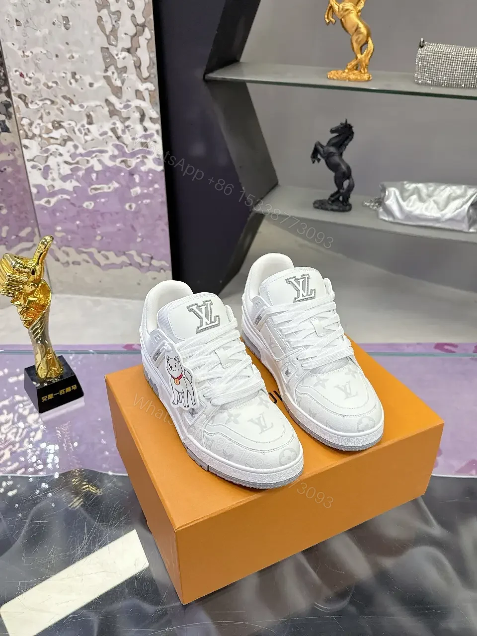 View 7 of White Leather Monogram Luxe Sneaker, All-Day Comfort