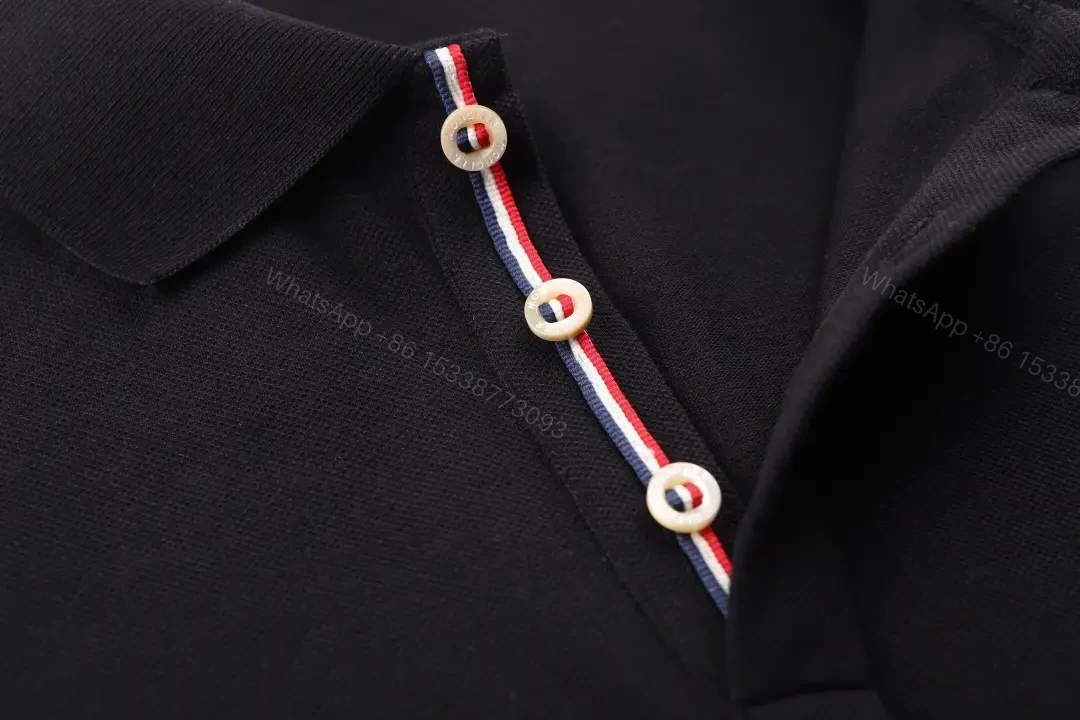 View 4 of Classic Black Polo with Subtle Crest, Premium Cotton-Blend, Menswear