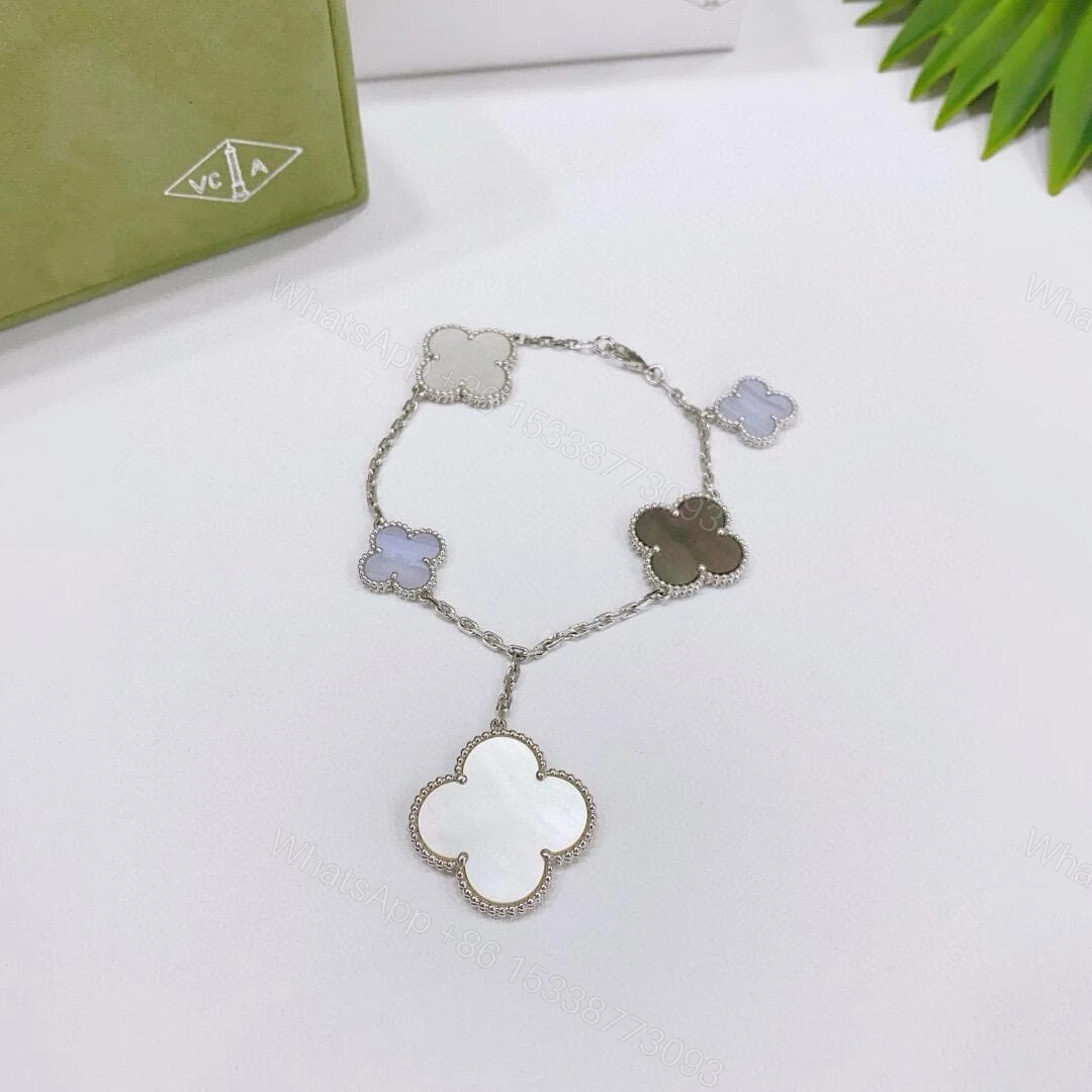 View 3 of Van Cleef & Arpels 18K White Gold Magic Alhambra Bracelet 5 Motifs Chalcedony Mother Of Pearl VCARL62400