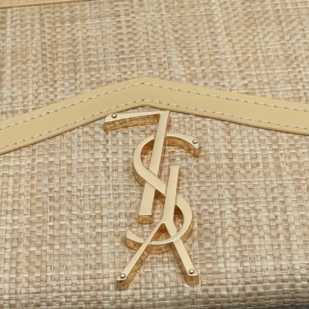 View 3 of Envelope-Woven Wallet on Chain: Luxe Textured Straw & Leather Trim