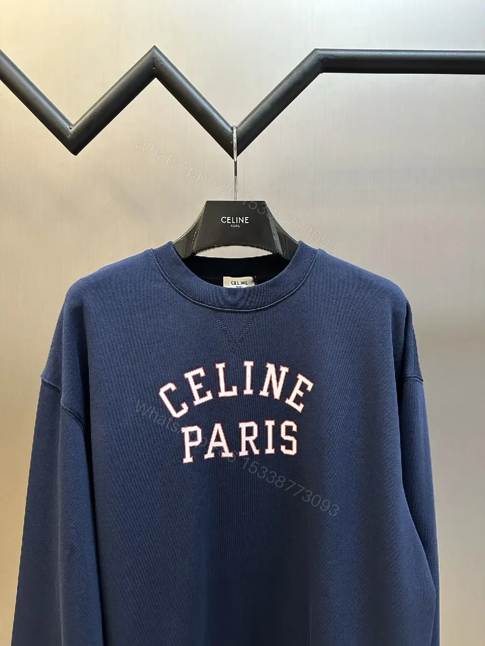 View 9 of Dark Navy Cotton Blend Crewneck Sweatshirt with Emblem