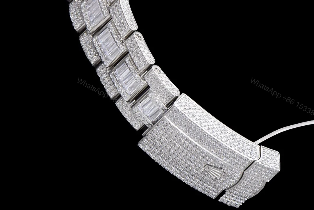 View 6 of Rolex Sky-Dweller Blue Diamond Replica 42MM Premium Full Pavé Steel Bracelet RG-ROLEX-SKYDWELLER-BLUE-DIAMOND-42