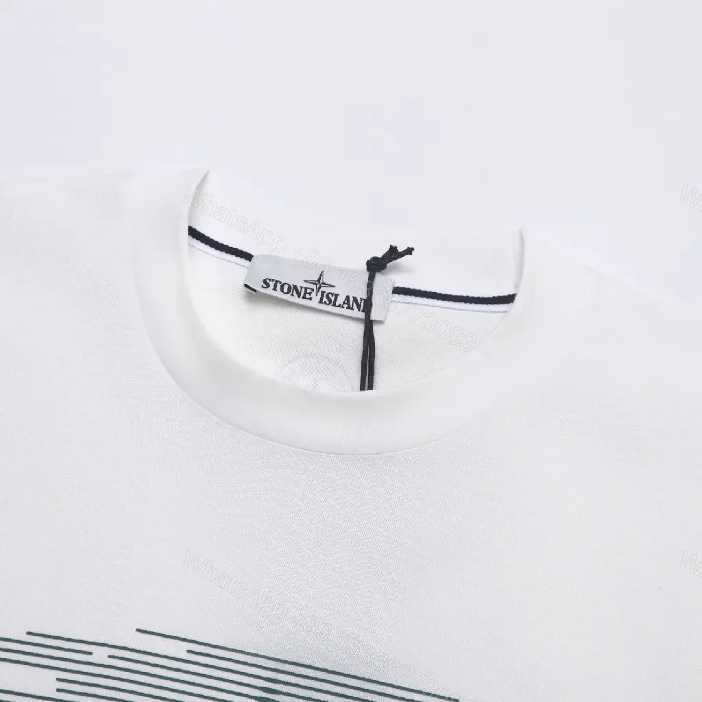 View 7 of White Cotton Minimalist Tee with Bold Linear Graphic