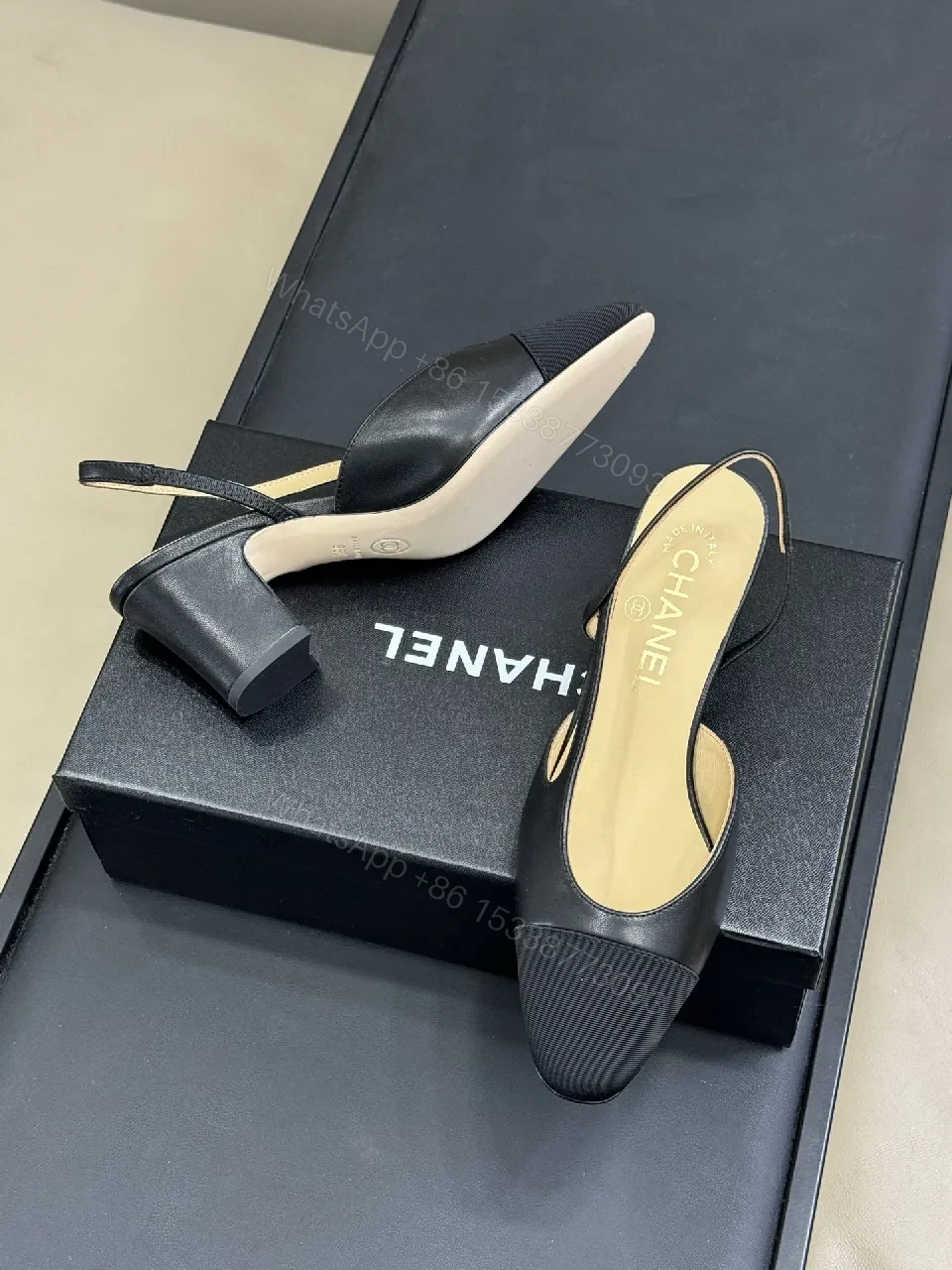 View 5 of Black Leather Slingbacks: Sleek Stiletto Heel, All-Day Comfort