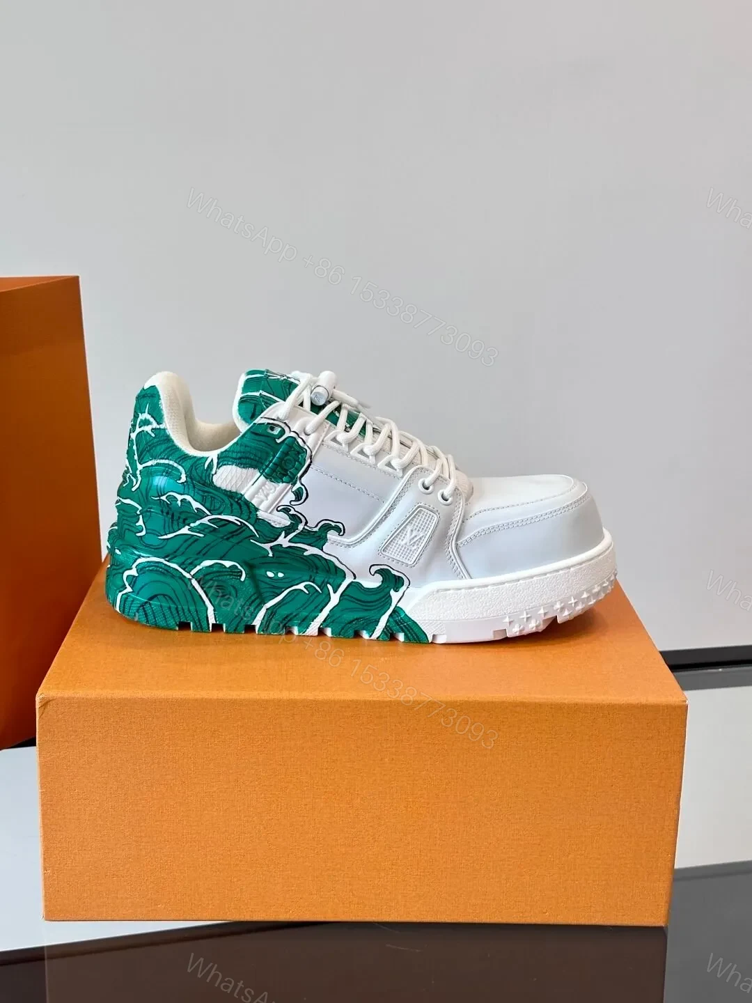 View 6 of LV Men White Green Leather Sneakers
