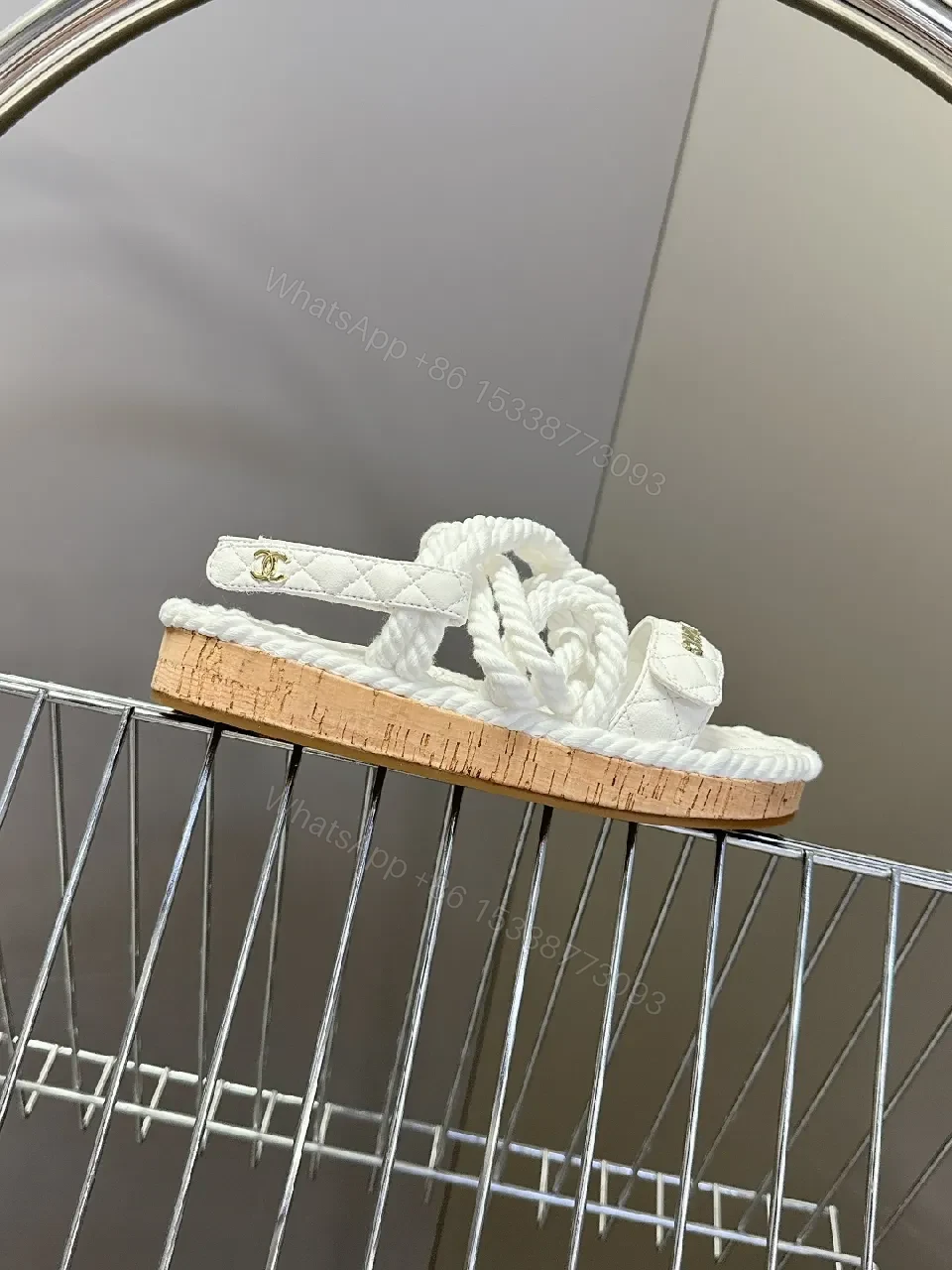 View 6 of White Quilted Sandals with Rope Straps — Luxe Comfort Sandals