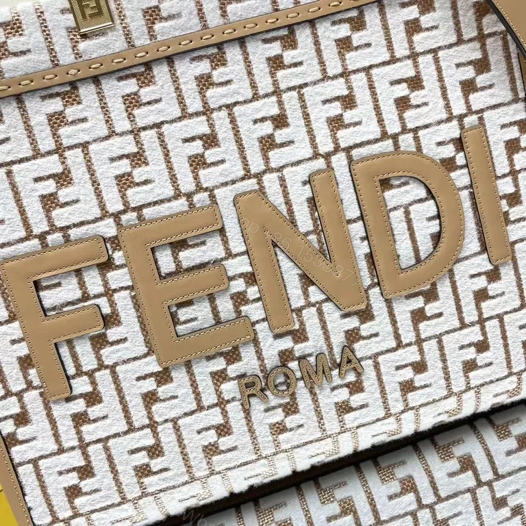 View 5 of Structured Leather Beige Fendi Monogram Bag with Gold Hardware