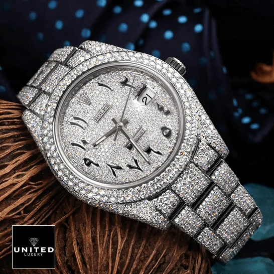 View 8 of Rolex Datejust 116300 White Gold Diamond Arabic Dial Iced Out Replica