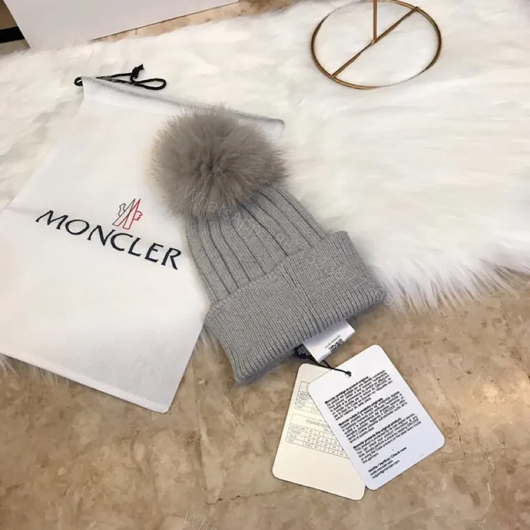 View 4 of Cozy Grey Moncler Beanie: Premium Knit Warmth & Logo Style