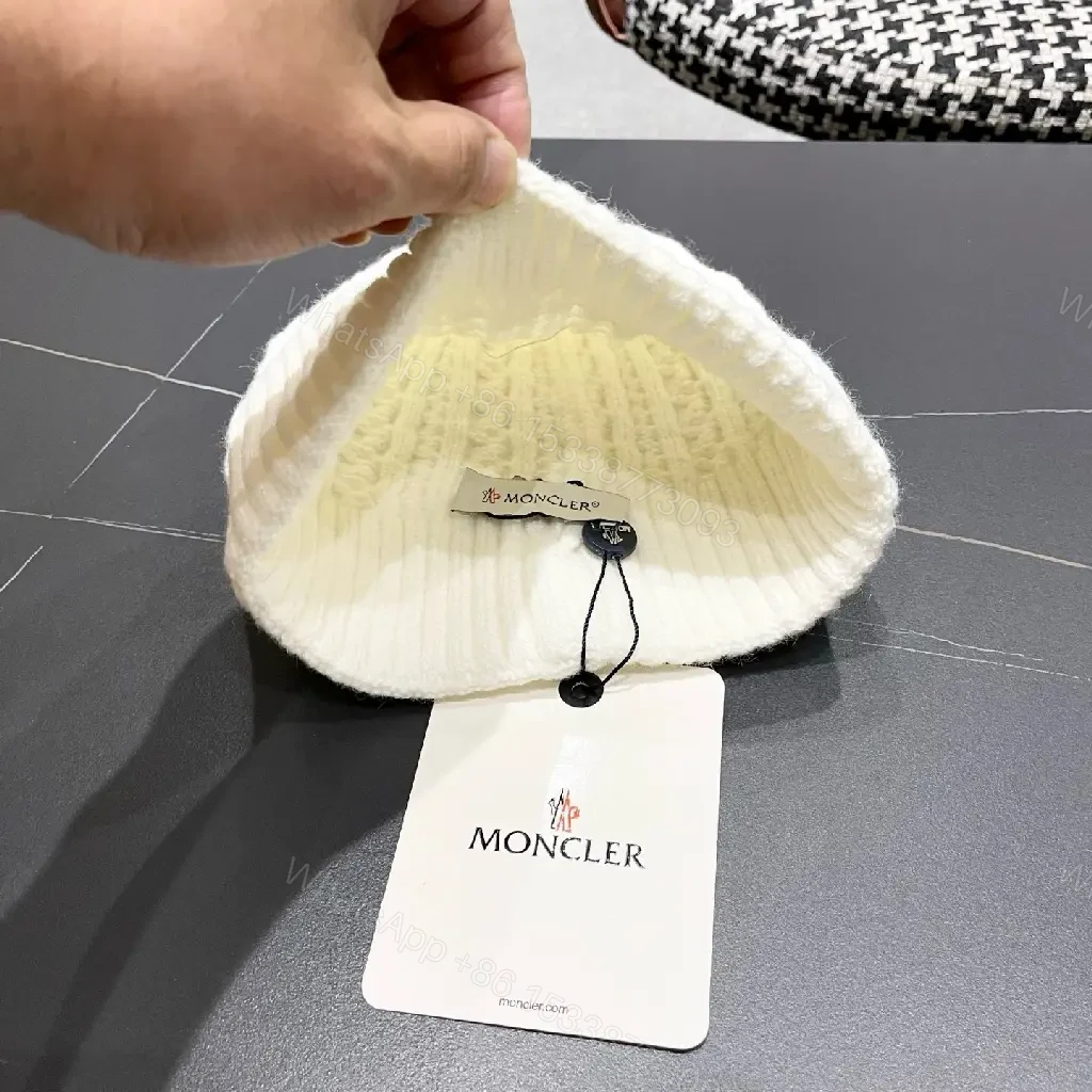 View 2 of White Knit Beanie: Premium Ribbed Cuff, Luxury Badge, Warmth