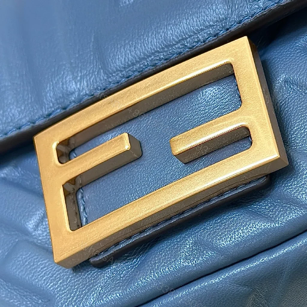View 4 of Blue Leather Crossbody with Monogram Texture, Luxury Style