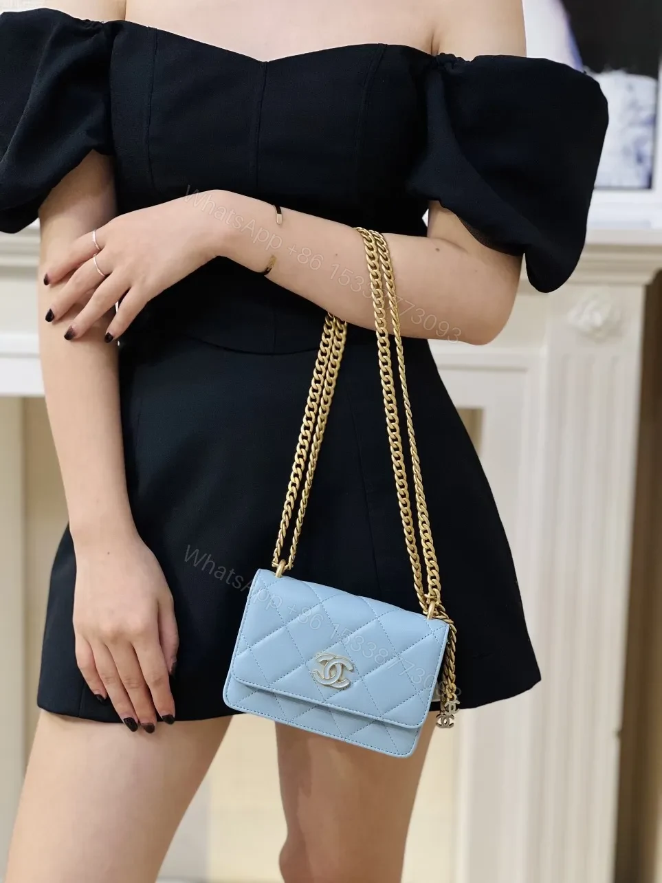 View 2 of Chanel Woc Mini 11 Handbag Woman’s Blue Smooth Leather 15cm