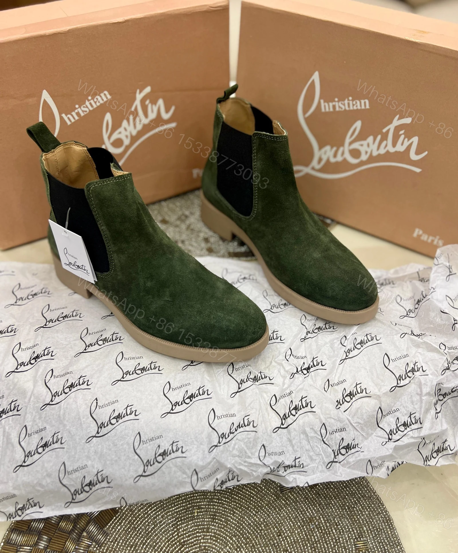 View 11 of First Copy Louboutin Suede Boots for Men