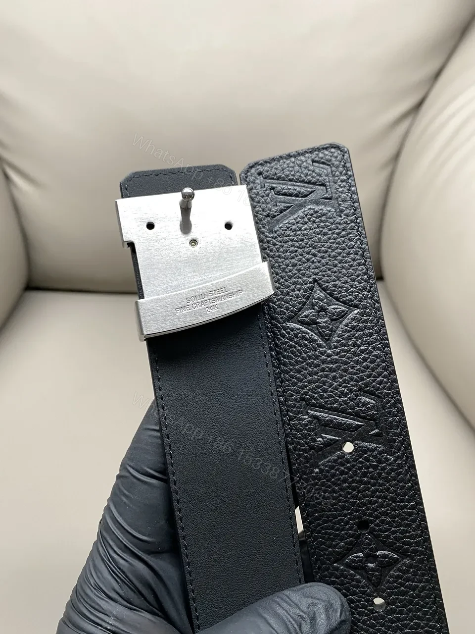 View 6 of Statement Leather Belt with LV-Inspired Hardware - Sleek & All-Season