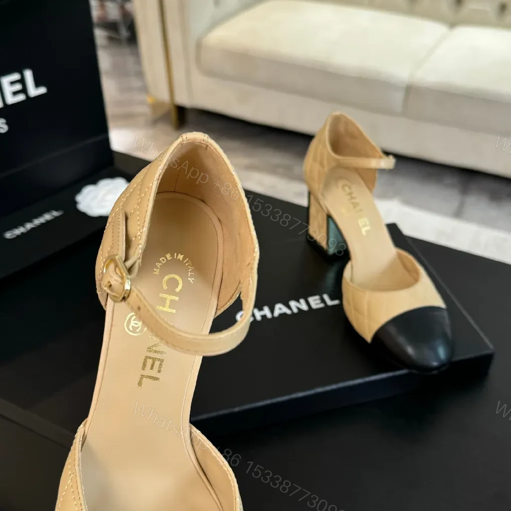 View 9 of Two-Tone Quilted Heels with Ankle Strap, Block Heel, Luxe Quilting
