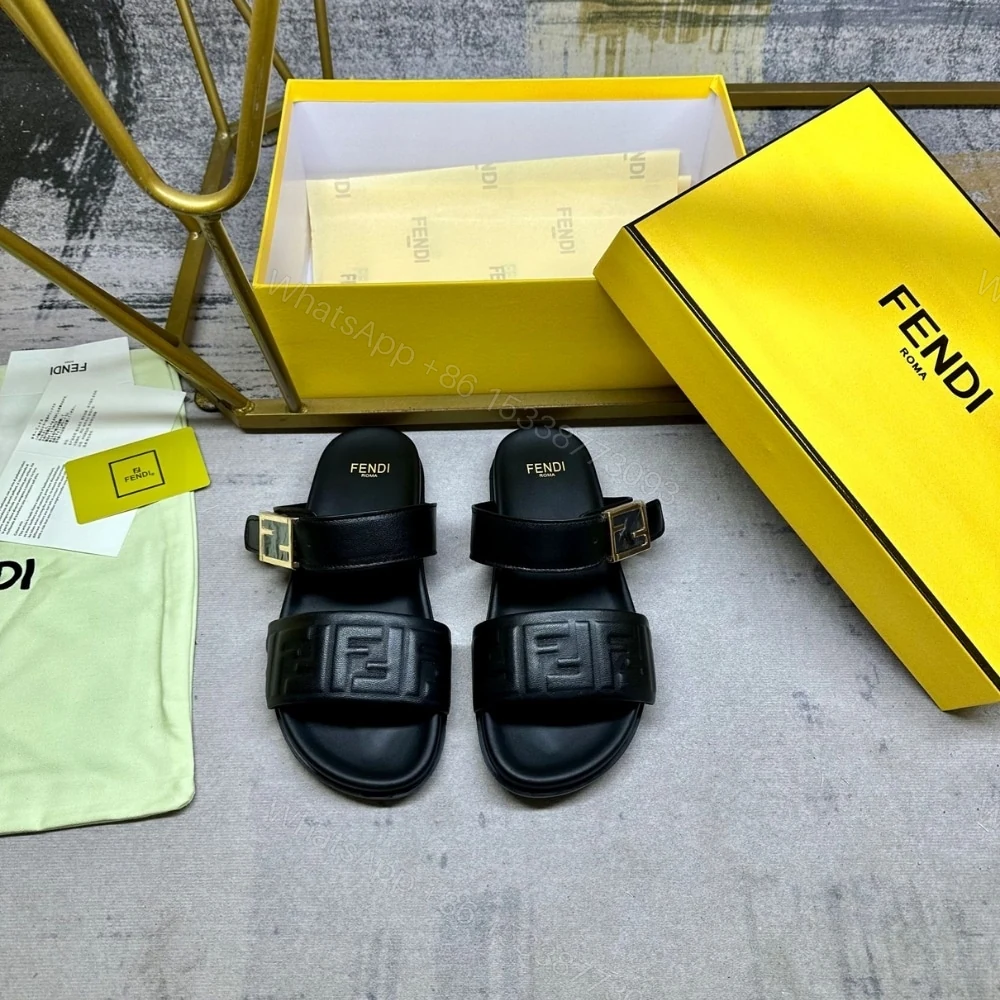 View 3 of FENDI FEEL NAPPA SLIDES BLACK