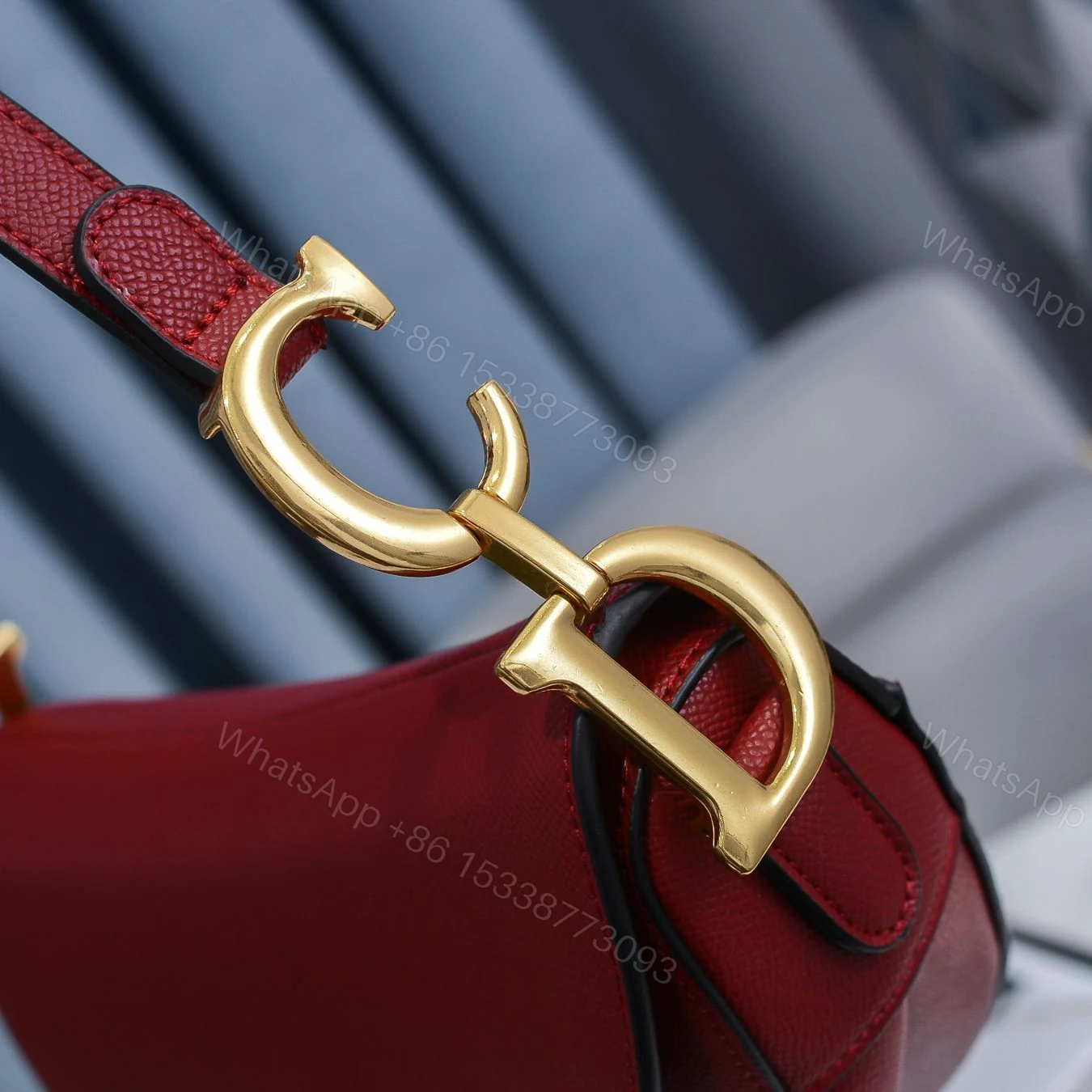 View 8 of Saddle Bag with Strap Grained Calfskin