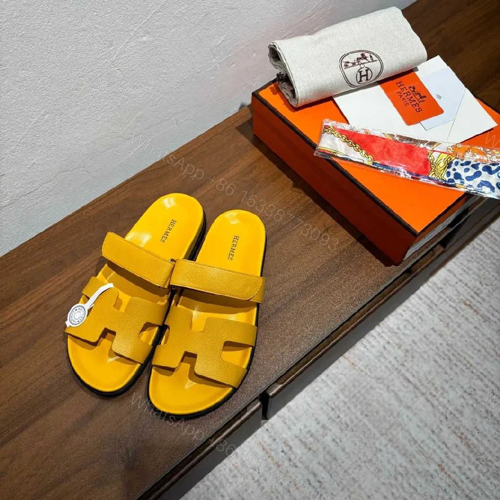 View 2 of Sunny Yellow Leather-Style Sandals with Signature Cutouts