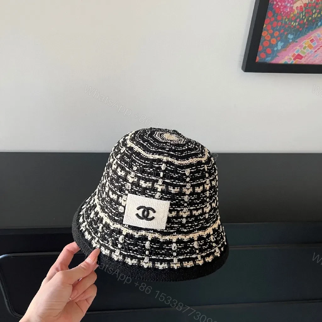 View 3 of Textured Black Bucket Hat | Tweed-Style Knit, Logo Patch, Classic
