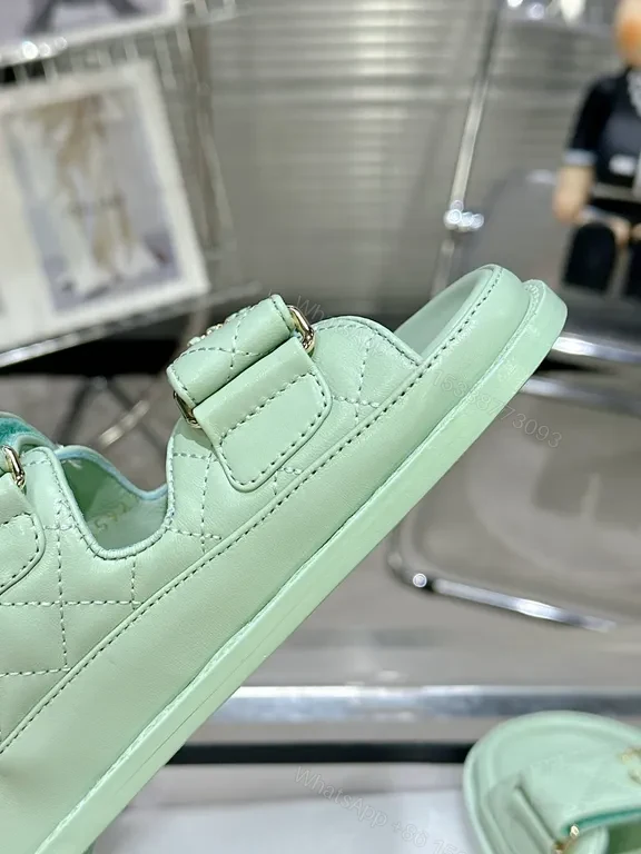 View 9 of Mint Leather Slide: Quilted, Emblem Details, All-Day Comfort