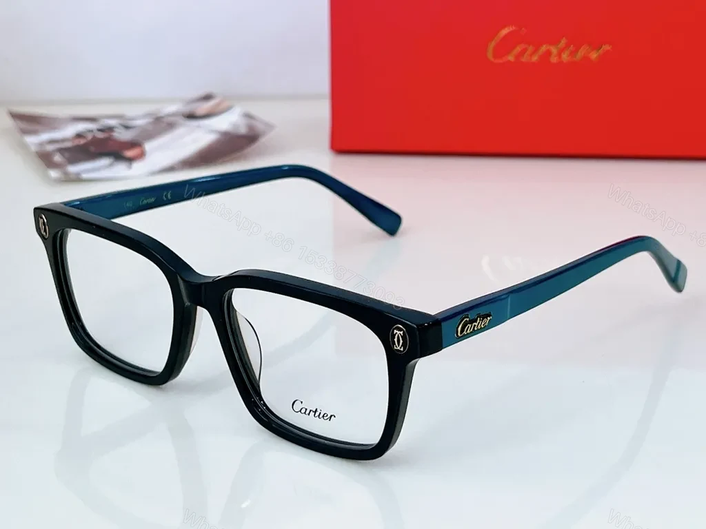 View 5 of Black Acetate Cartier-Inspired Eyeglasses â€“ Oversized, Gold-Logo, Luxury Frames