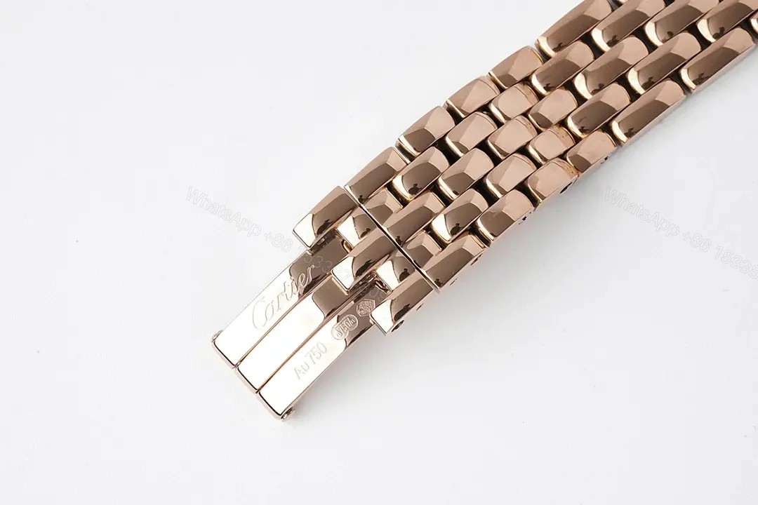 View 4 of GS Factory Cartier Panthère de Cartier Rose Gold Watch – 27x37mm, Silver Dial, Blue Hands, Steel Bracelet