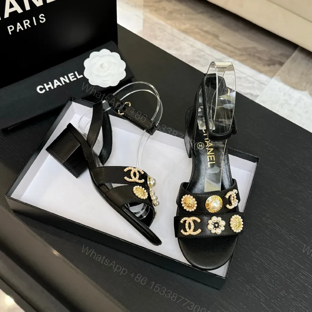 View 6 of Black Satin Sandals with Gold Hardware – Modern Chic Statement Sandals