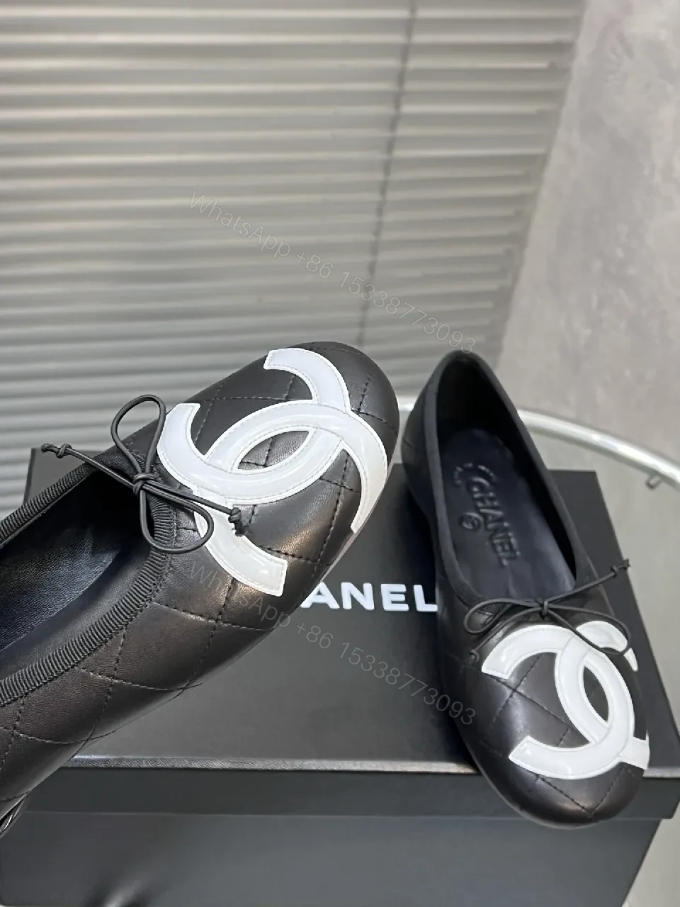 View 6 of Quilted Leather Ballet Flats with Logo Detail