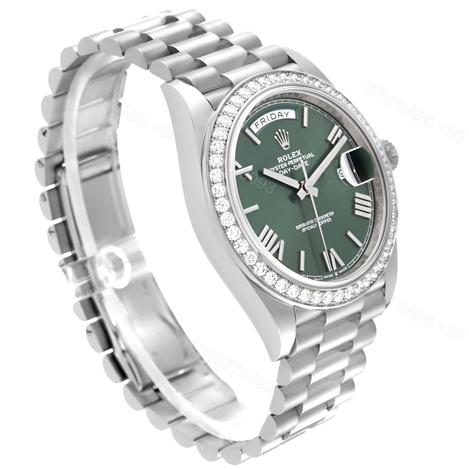 View 2 of Rolex Day Date Olive Diamond Replica
