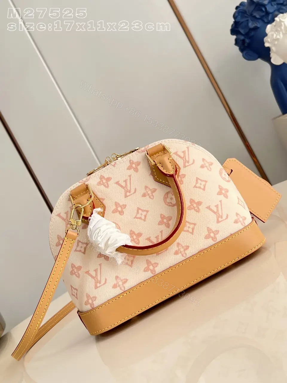 View 4 of Soft Pink Monogram Satchel with Tan Leather Trims