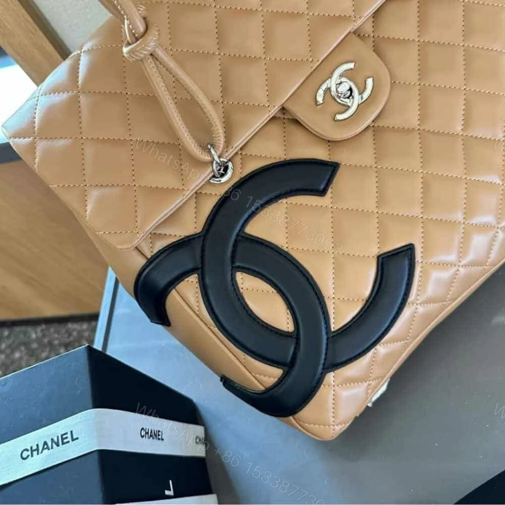 View 3 of Chanel Cambon Shopping Bag Quilted Beige And Black 36Cm