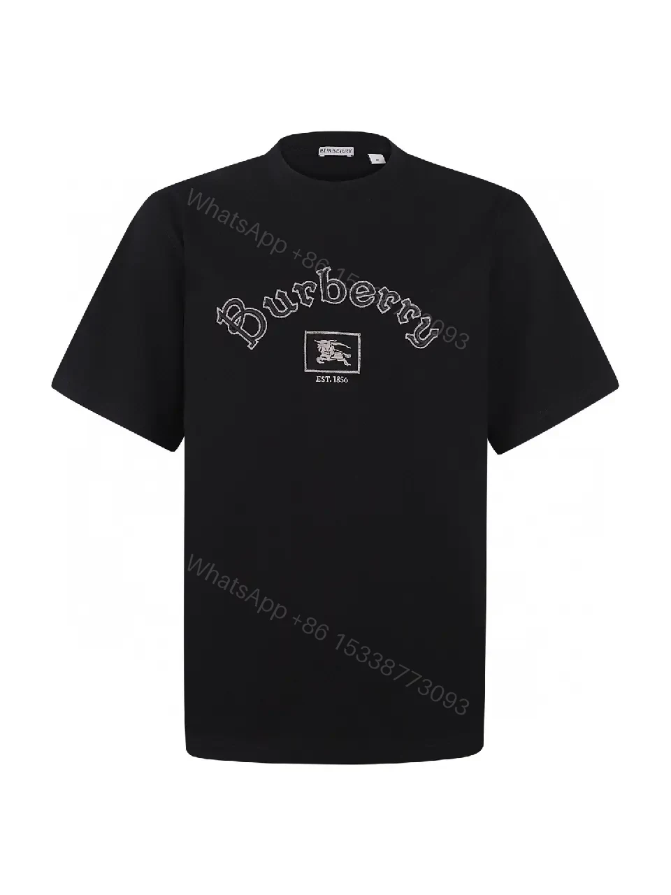 View 8 of Black Cotton Logo Tee: Subtle Crest, Everyday Luxe Top
