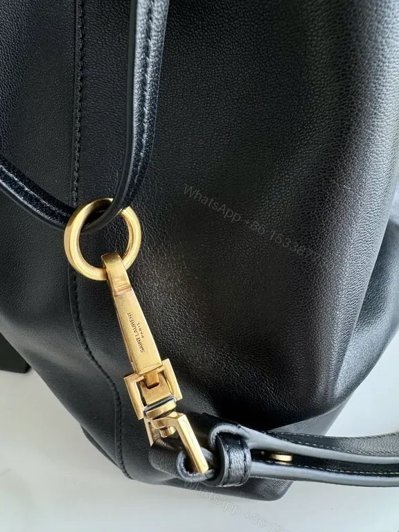 View 6 of Chic Leather Drawstring Bucket Bag with Gold Accent