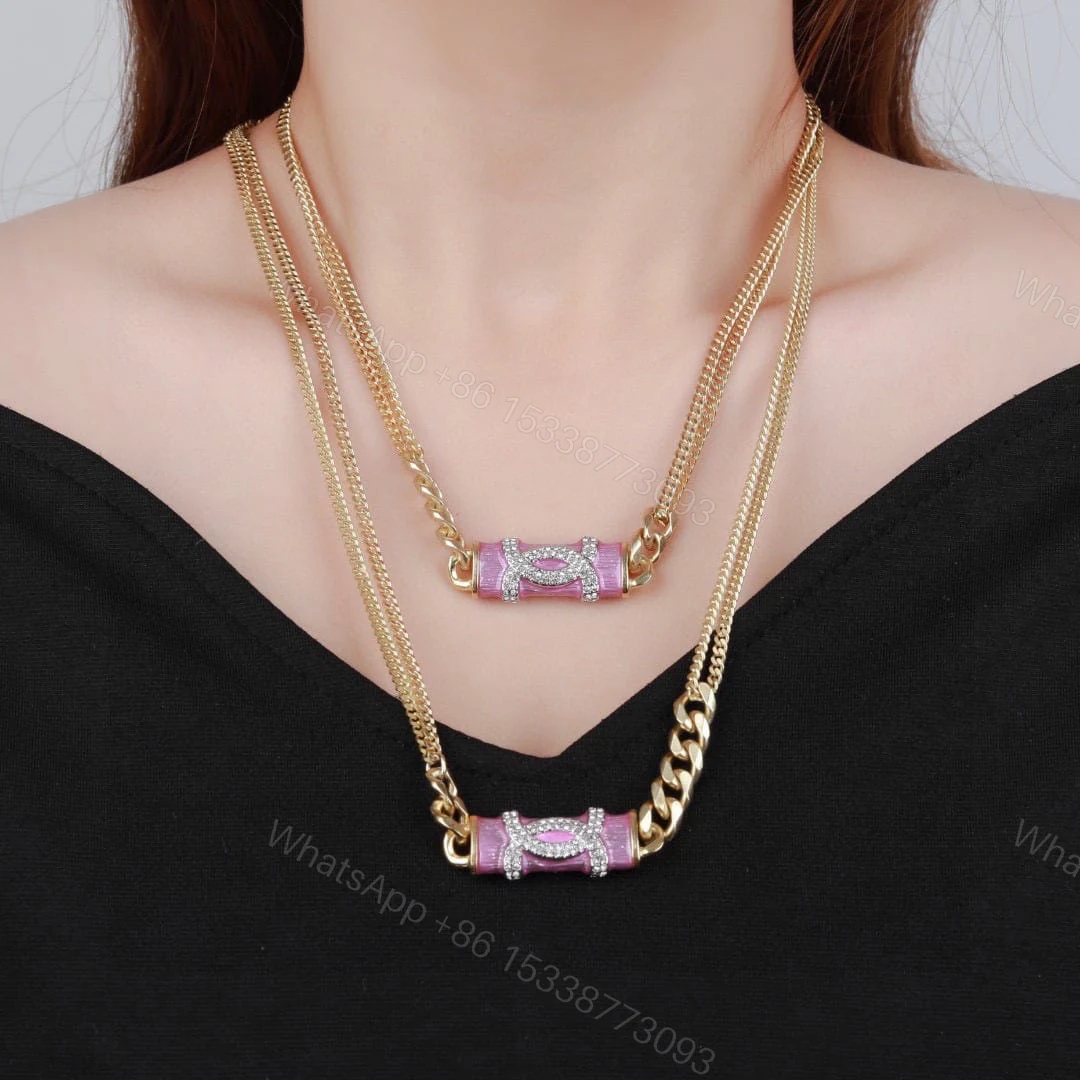 View 3 of Chanel CC Pendant Necklace With Gold Metal In Pink
