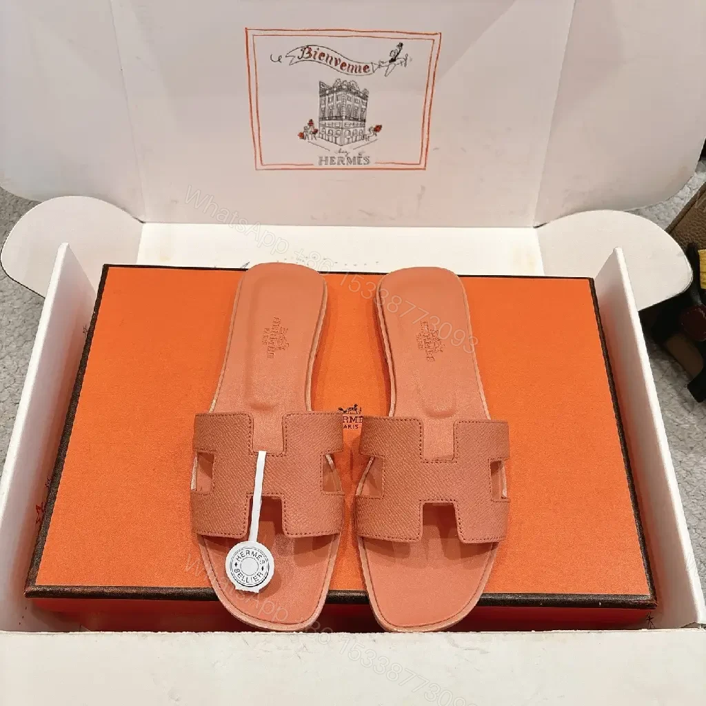 View 5 of Soft Pink Leather Slide with H-Buckle Signature Comfort