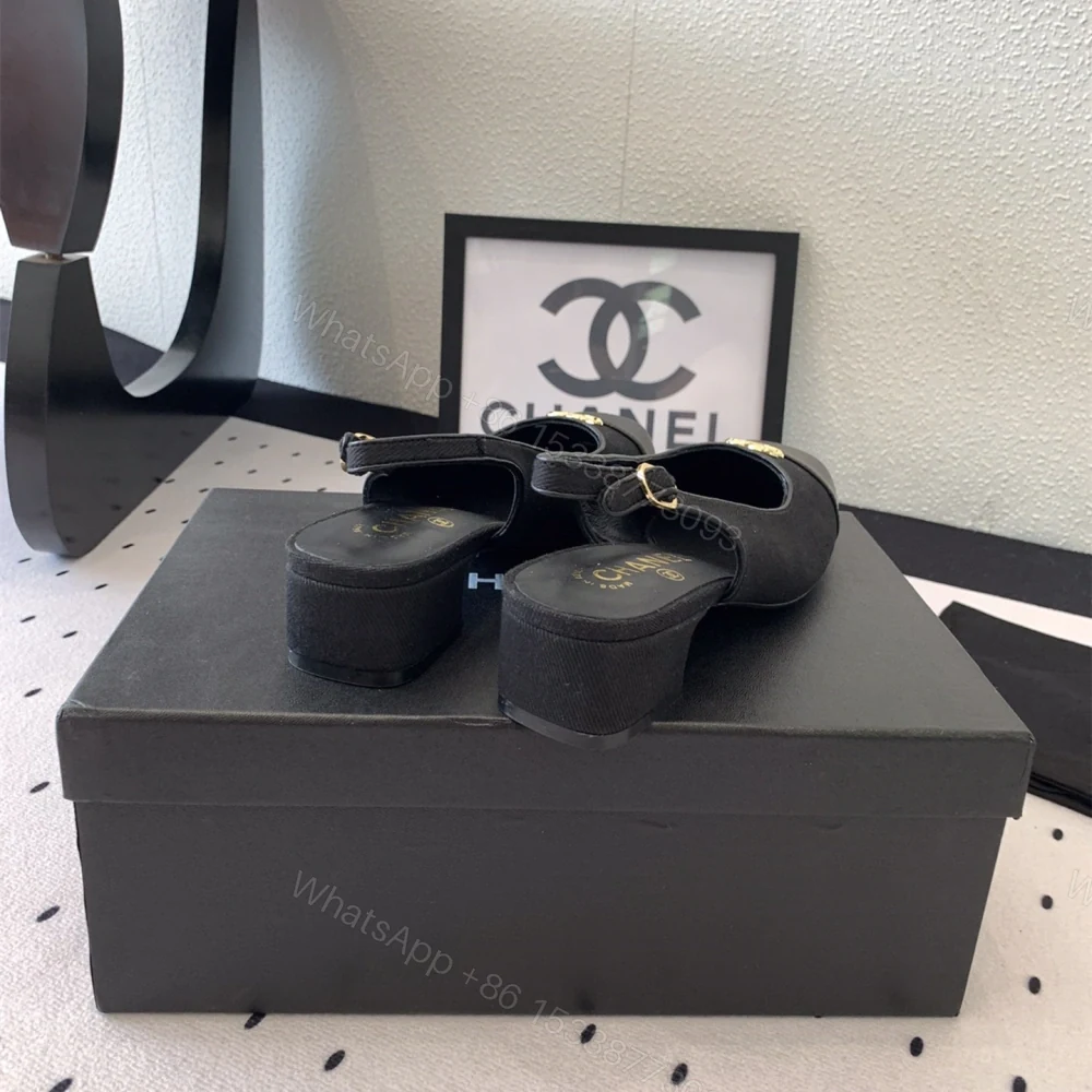 View 8 of 高仿Chanel*G45768A圓頭露跟單鞋織物黑色3.5CM免檢版