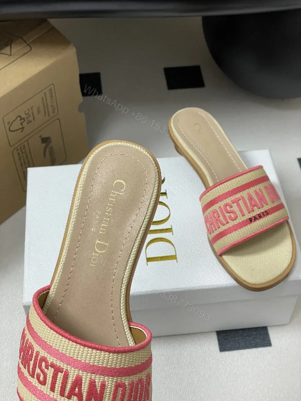 View 5 of Raffia Mules: Logo Stripe, Open-Toe, Wooden Heel, Summer chic