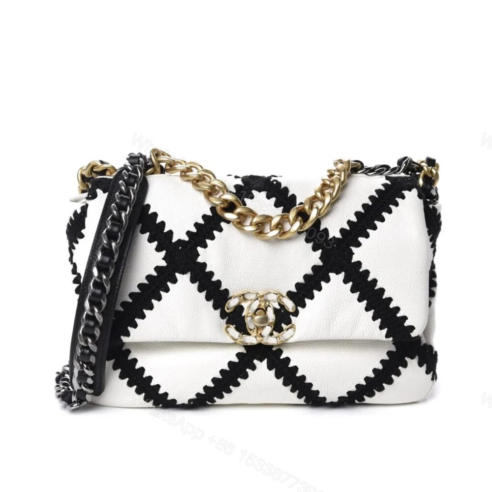 Chanel 19 Flap Bag Crochet Gold And Silver Tone White Black 24Cm — view 1