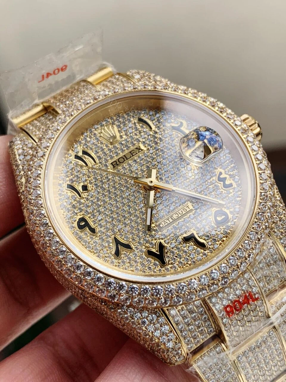 View 4 of Rolex OYSTER PERPETUAL 41mm 904L SS SILVER/GOLD MOISSANITE DIAMONDS BRACELET AND DIAL A2824 iced out