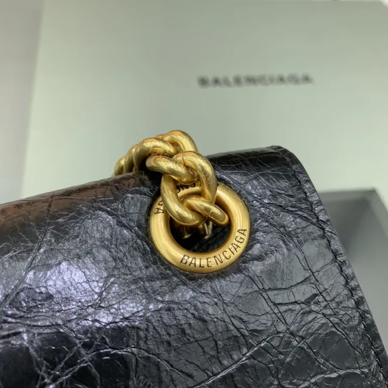 View 3 of Structured Black Leather Crossbody Bag with Gold Chain