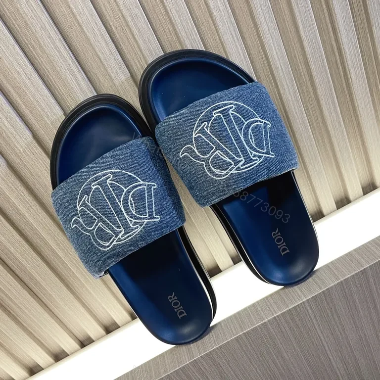 View 6 of Dior Denim Embellished Slide - Embroidered Luxury Sandal