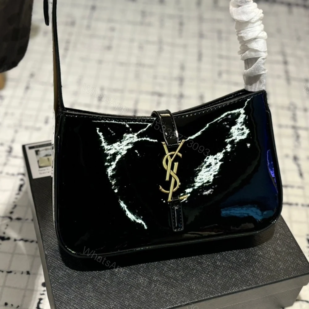 View 2 of Saint Laurent Le 5 A 7 Patent Hobo Bag In Shiny Black 25Cm
