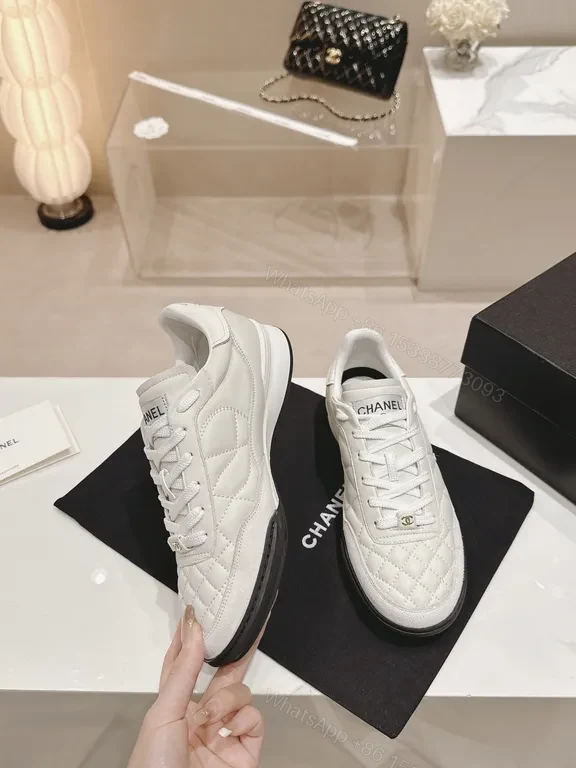 View 7 of White Quilted Platform Sneakers with Chanel Detailing
