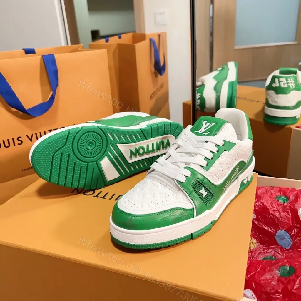 View 5 of White & Green Leather High-Top Sneakers with Bold Designer Stylistic Accents