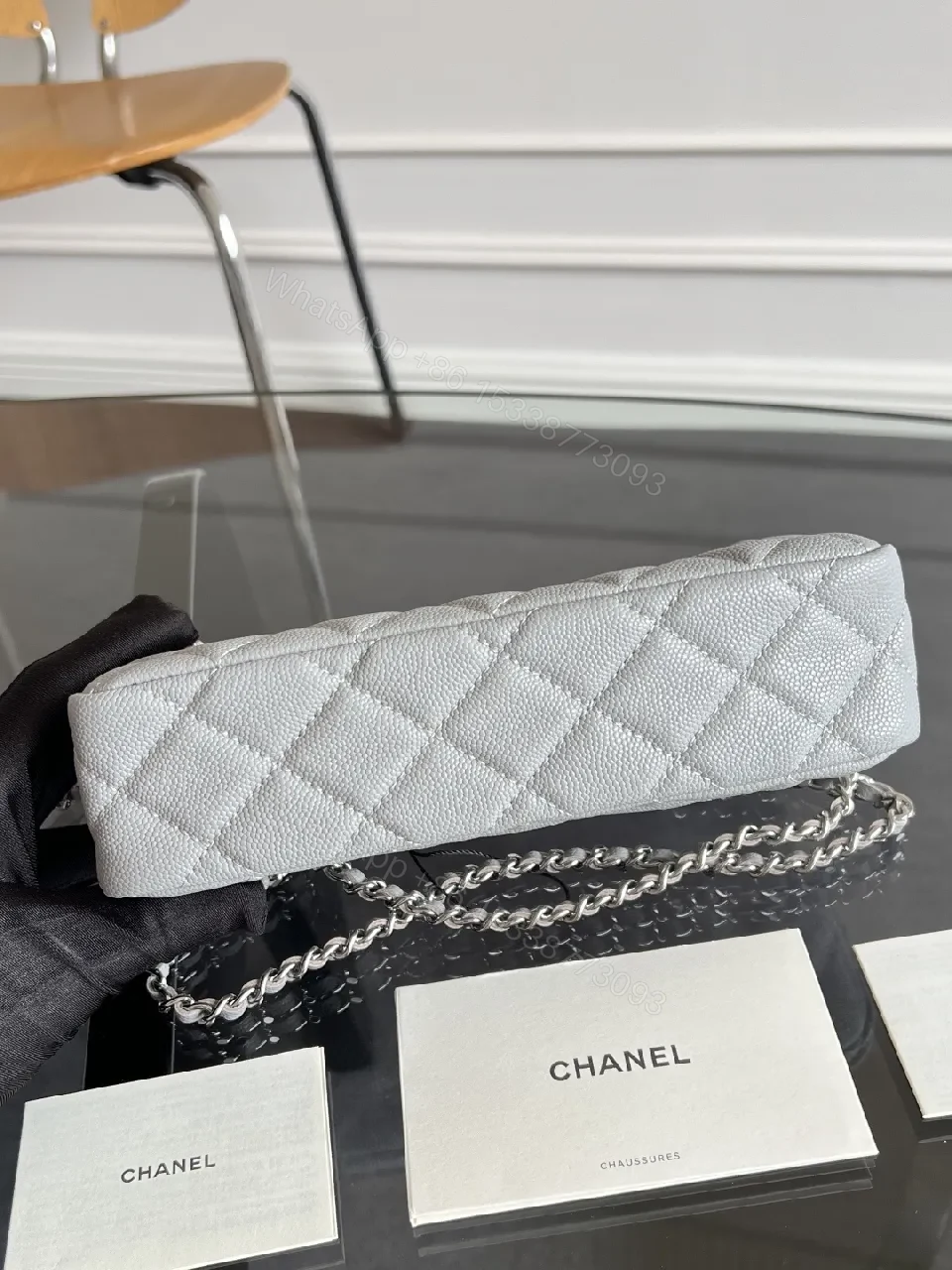 View 6 of Quilted Grey & Pink Mini Bag Set: Double-C Hardware, Chain Strap