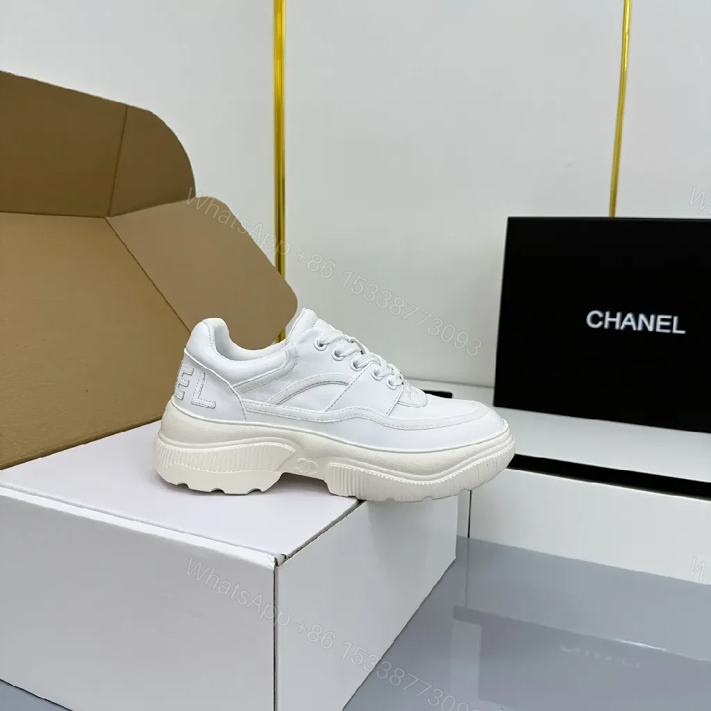 View 2 of White Leather Chunky-Sole Sneakers + Cushioned Comfort + Sneakers