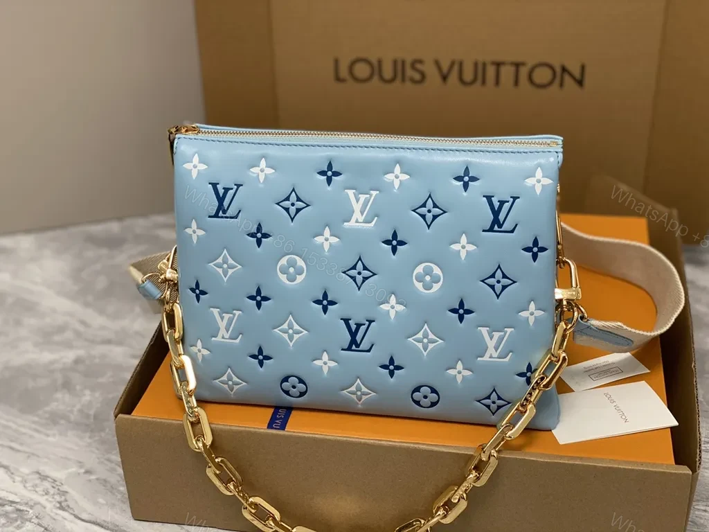 View 4 of Powder-Blue LV Monogram Crossbody: Patent, All-Day Versatility