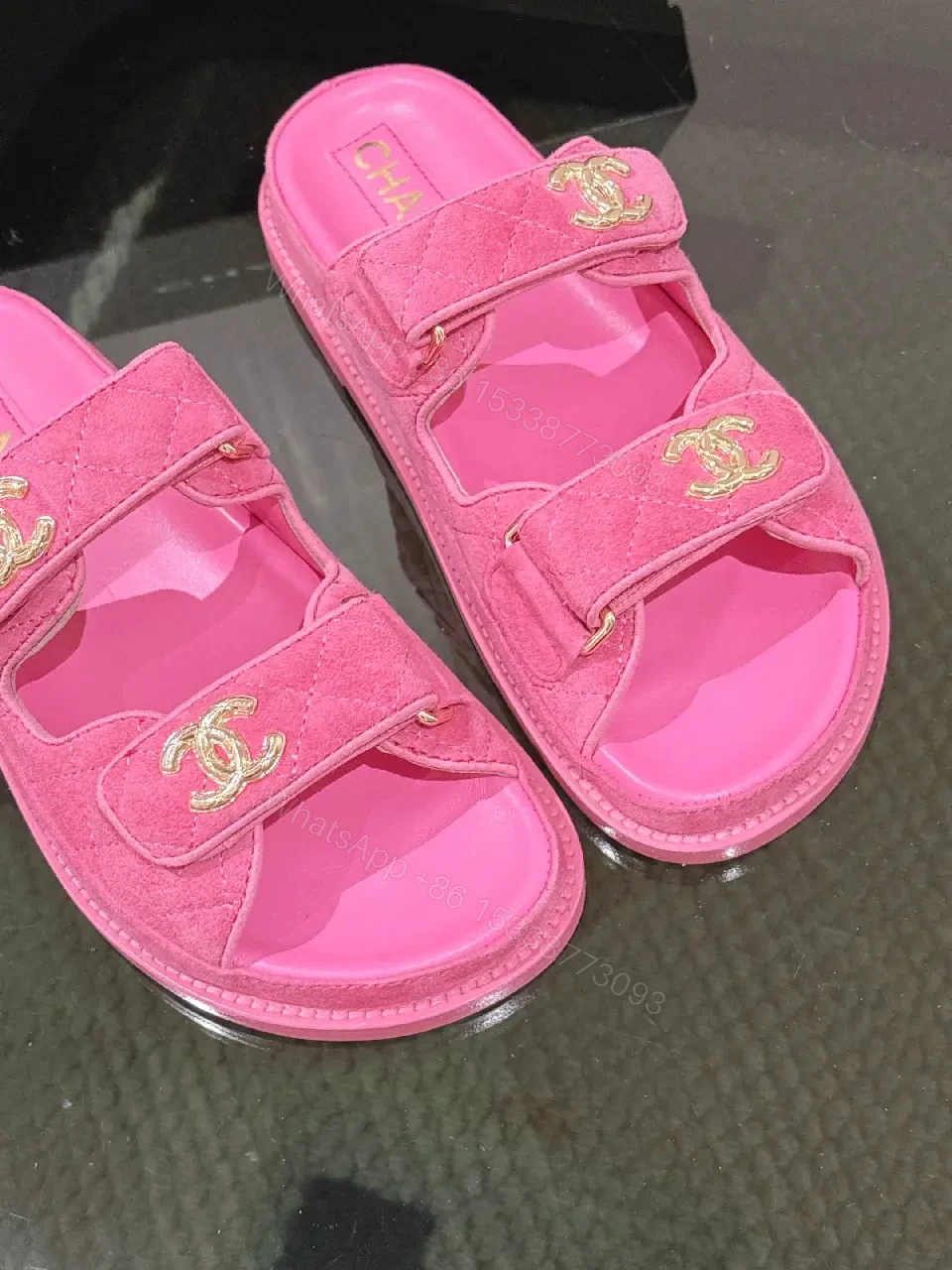 View 3 of Pink Luxe Slides with Dual Straps and Cushioned Comfort